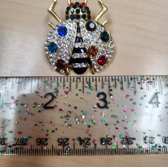 Colorful Rhinestone Ladybug Brooch - Picture 3 of 5